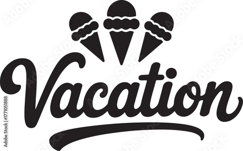 Sweet vacation vibes retro design featuring ice cream cones and script font title isolated on transparent background