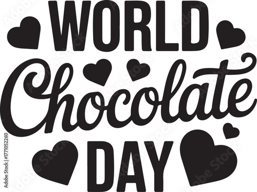 Celebrate world chocolate day with sweet typography and heart graphics for delicious promotions isolated on transparent background