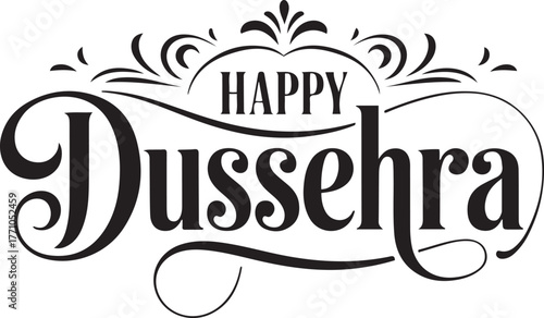 Happy dussehra festive calligraphy decorative text for indian holiday celebration isolated on transparent background