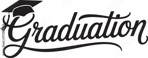 Elegant graduation text with cap silhouette perfect for academic celebrations isolated on transparent background
