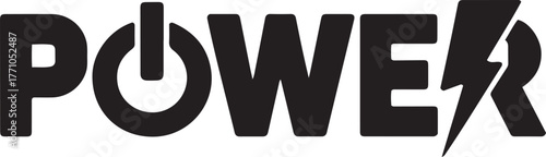 Bold power text with power button symbol and lightning bolt accent isolated on transparent background
