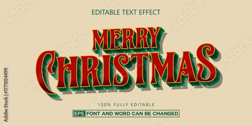Retro Merry Christmas text effect, Vintage editable holiday typography style