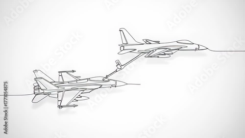 Fighter Jets Aerial Refueling Continuous Line Drawing Animation.