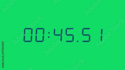 6 Digits Matte Navy Blue Digital Countdown Timer Starting at 00:50:00 (50 seconds) on Green Screen, Featuring High-Visibility LED Display. 4K Motion Graphics.