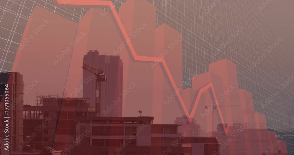 Grid fading causing crane, towers showing red bars rising linechart ...