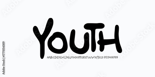 Youthful font with skater quotes. Marker graffiti street art font dynamic bold strokes, spirited expressive headline, youth urban vibe. Art typo design. Vector typeset.