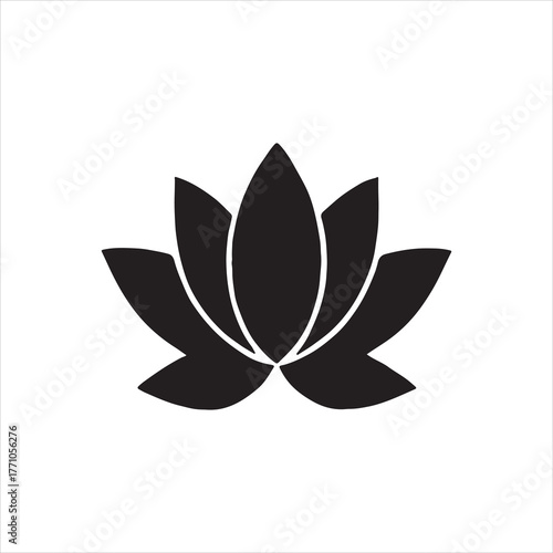 Elegant Lotus Flower Silhouette on White Background Symbolizing Purity Enlightenment and Spiritual Awakening in Modern Graphic Design