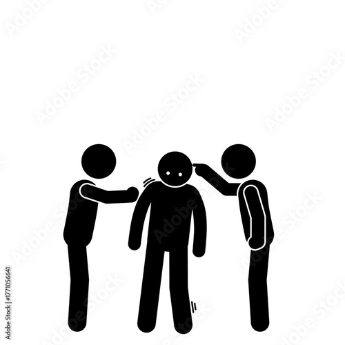 Stick figure bullying another person in scene.