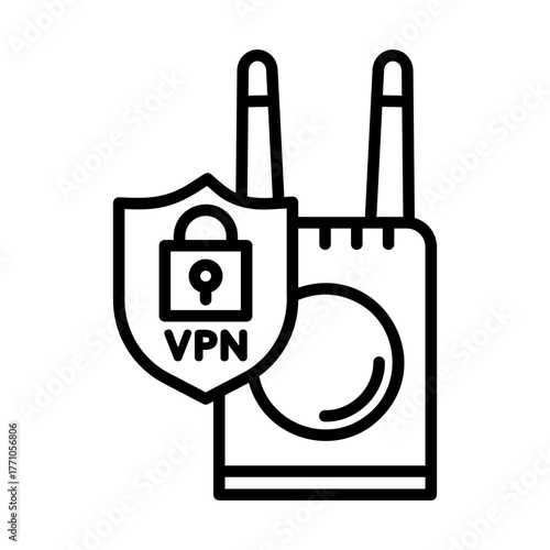 A small router icon with a shield and lock.