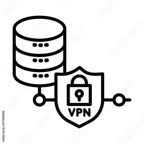 VPN gateway icon with a database protected by a shield and lock.