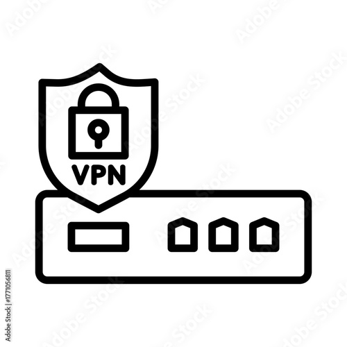 VPN router icon with a shield and lock.