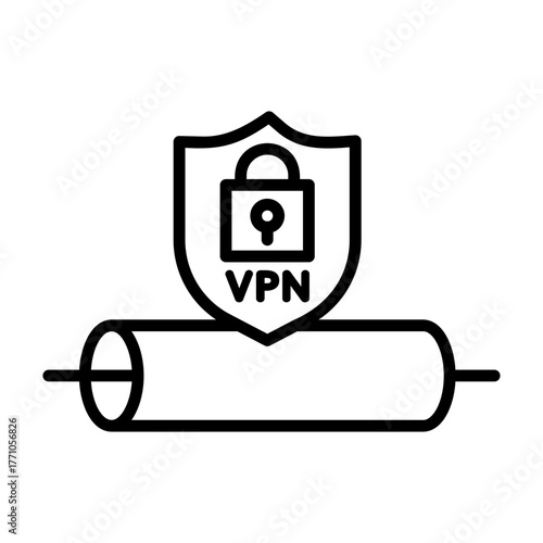 Tunneling icon with a shield and lock establishing a secure path.