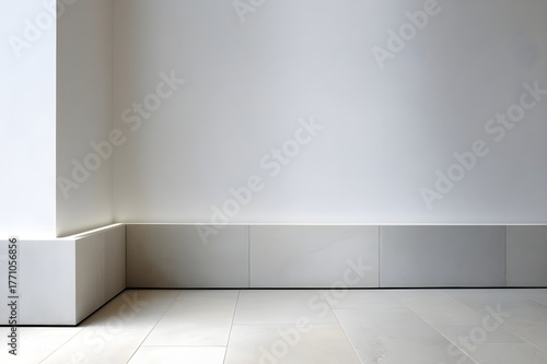 Pale Limestone Floor Meeting White Wall Architectural Detail Minimalist Interior Stone Material Design