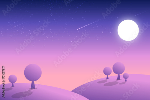 vector illustration of starry night with moon. creative banner or landing page for tour operator or travel agency. summer theme background