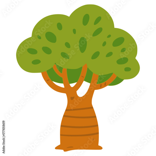 huge baobab tree nature plant flat color vector illustration template design