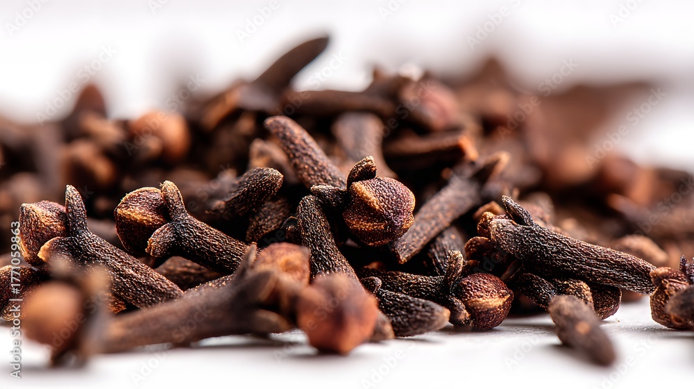 Fototapeta premium Dried aromatic spice buds pile showcased with shallow depth of field