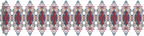 Seamless border design, ethnic tribes, abstract patterns.