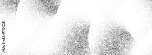 Stippled sand grain wave texture. Dotted curved wavy gradient background. Grunge gritty noise dot work wallpaper with particles, granules, speckles. Vector halftone cloudy fluid grit backdrop overlay