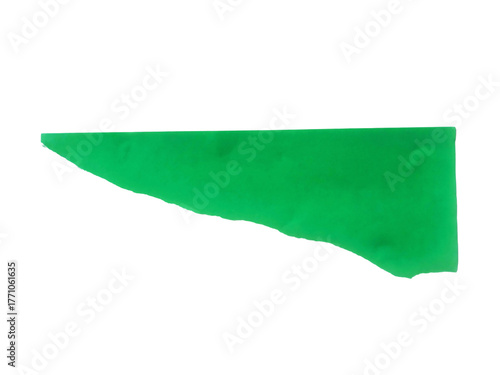 A torn piece of bright green paper with a rough textured edge isolated on transparent background
