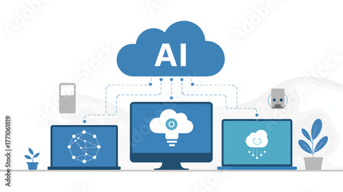 A I cloud computing network connecting devices and data