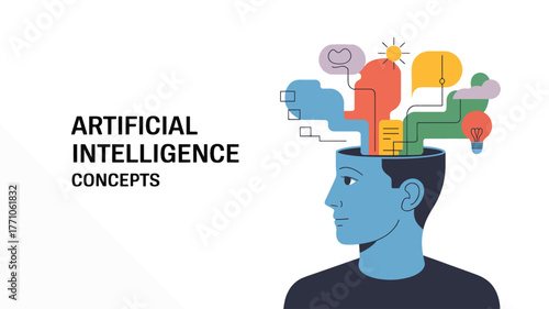 Blue head profile with colorful abstract shapes emerging from brain