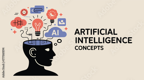 Black head silhouette with A I concepts and lightbulb ideas