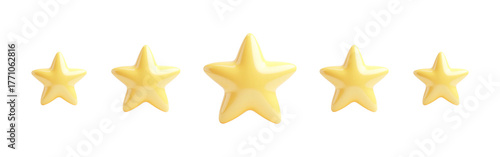 3D Shiny Gold Star Collection for Ratings and Reviews. Glossy Yellow Stars Isolated on Transparent Background. Realistic Five-Star Icons for Web and Mobile Design.