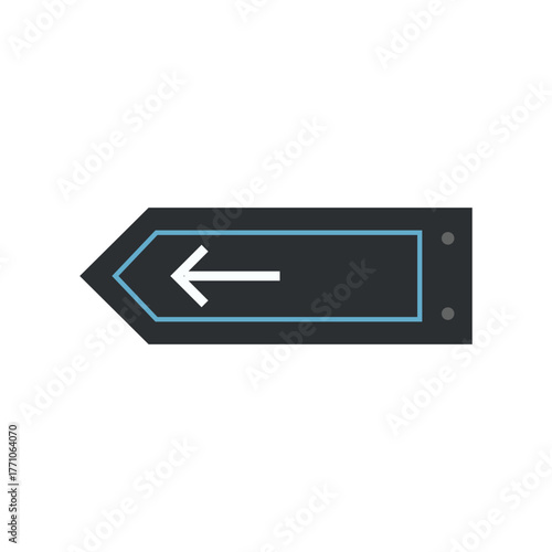 Digital art of a dark gray return key with a left-pointing arrow, outlined in light blue, isolated on a white background, simple, clean, and minimalist.
