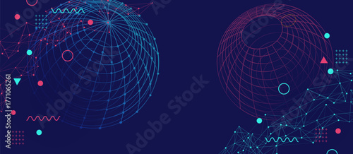Abstract Digital Technology Background  Interconnected Spheres and Networks