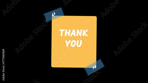 Thank you text note yellow card on black background 