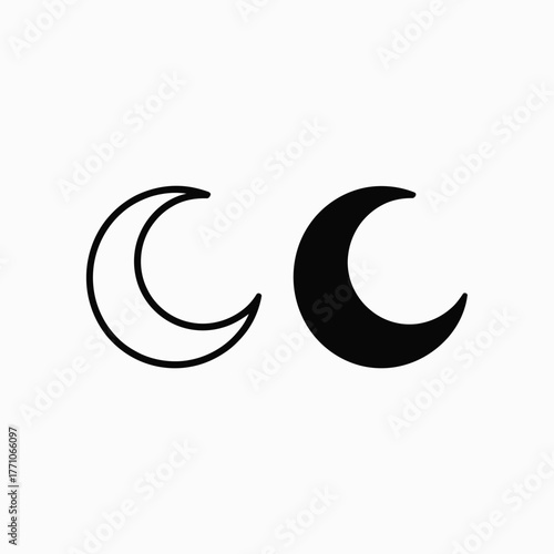 Crescent moon icons black and white simple symbol night