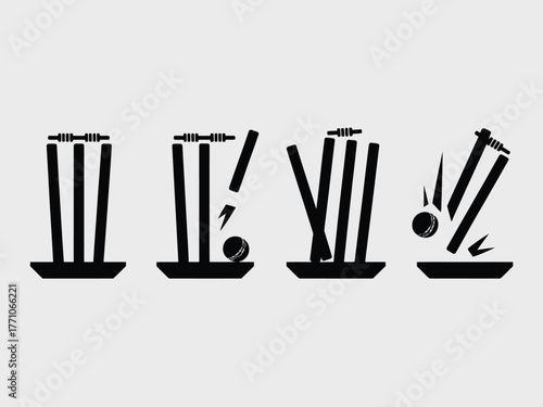 Cricket stumps ball action sequence wicket sport vector