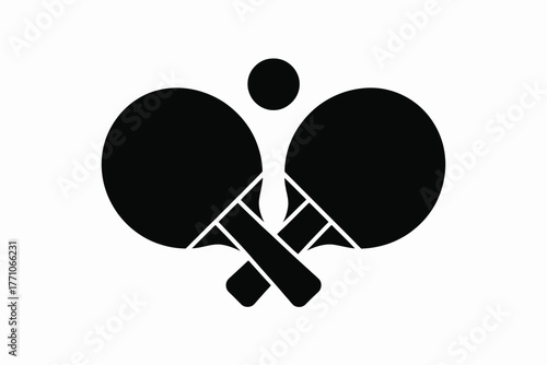 Crossed black table tennis paddles and ball icon ping pong sport