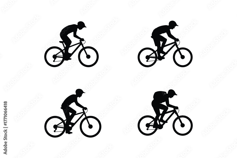 Fototapeta premium Cyclists riding bicycles in silhouette black