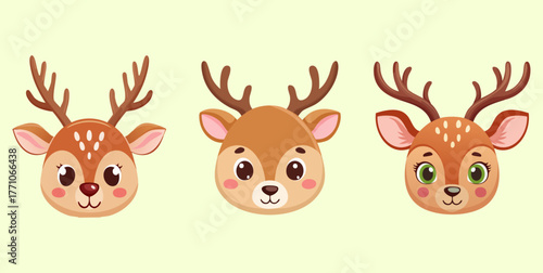 Cute Chibi Cartoon Deer Heads Collection
