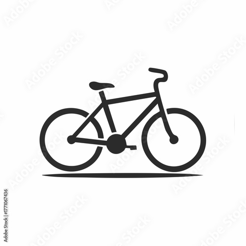 Stylized black vector silhouette of a bicycle with simple circular forms and smooth curves, white background, editable for clean logo design