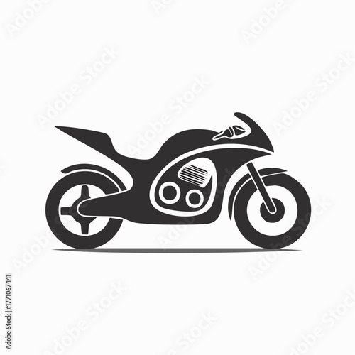 Stylized black vector silhouette of a motorcycle with clean geometric lines, smooth curves, white background, editable vector for modern logo design
