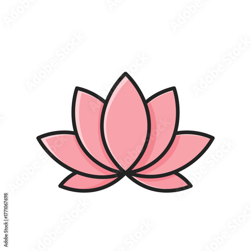 Clean vector illustration of a pink lotus flower icon. Simple and elegant floral symbol for yoga, meditation, and wellness concepts on a white background