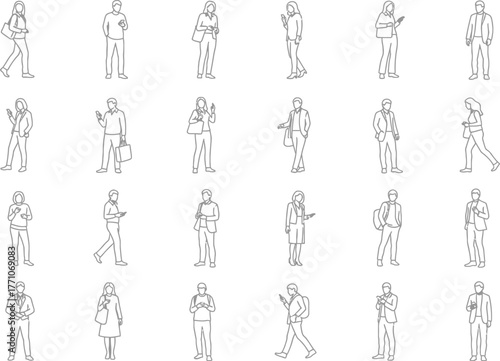 Collection of diverse hand drawn figure silhouettes in various poses and styles representing people