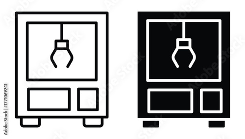 Two Variations of Claw Machine Design Outline in Black and White Style