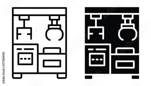 Line Art of Arcade Claw Machine in Two Contrasting Designs for Gaming Theme