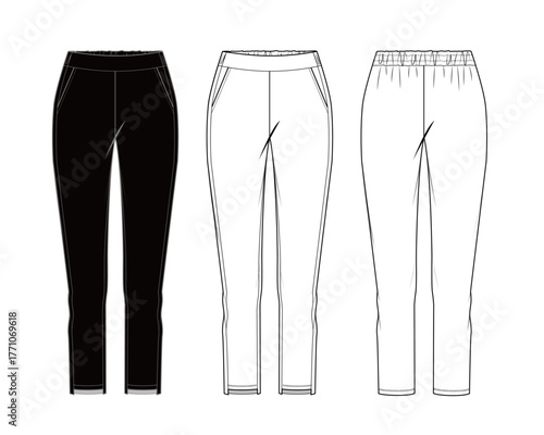 Women’s pant, Fashion Flat Sketch Vector Illustration, CAD, Technical, Template, Mockup.
