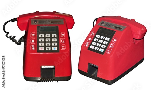 vintage red telephone isolated on white