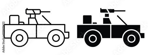Outline and Solid Illustration of Military Style Armored Vehicles