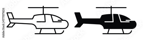 Black and White Vector Illustration of a Helicopter in Flat Design Style