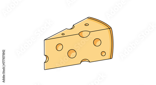 A cheerful and simple cartoon illustration of a triangular wedge of Swiss cheese with characteristic holes, rendered in soft yellow hues.