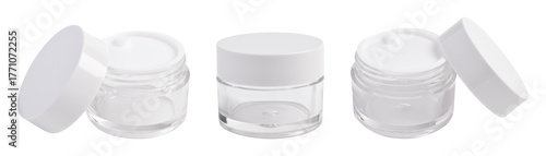 Wallpaper Mural Set of Clear glass cosmetic jar with lid isolated on white background, for skincare or cream product packaging design. Torontodigital.ca