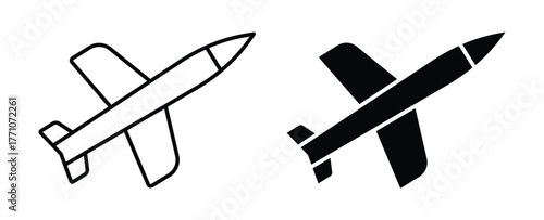 Outline and Solid Missile Icons for Military and Defense Illustration
