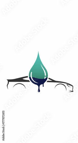 Car silhouette with a dripping paint or oil drop, automotive detailing concept.