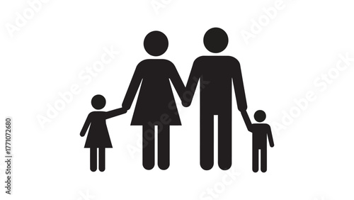 Family Silhouette Symbolic Representation of Parents and Children Holding Hands Together
